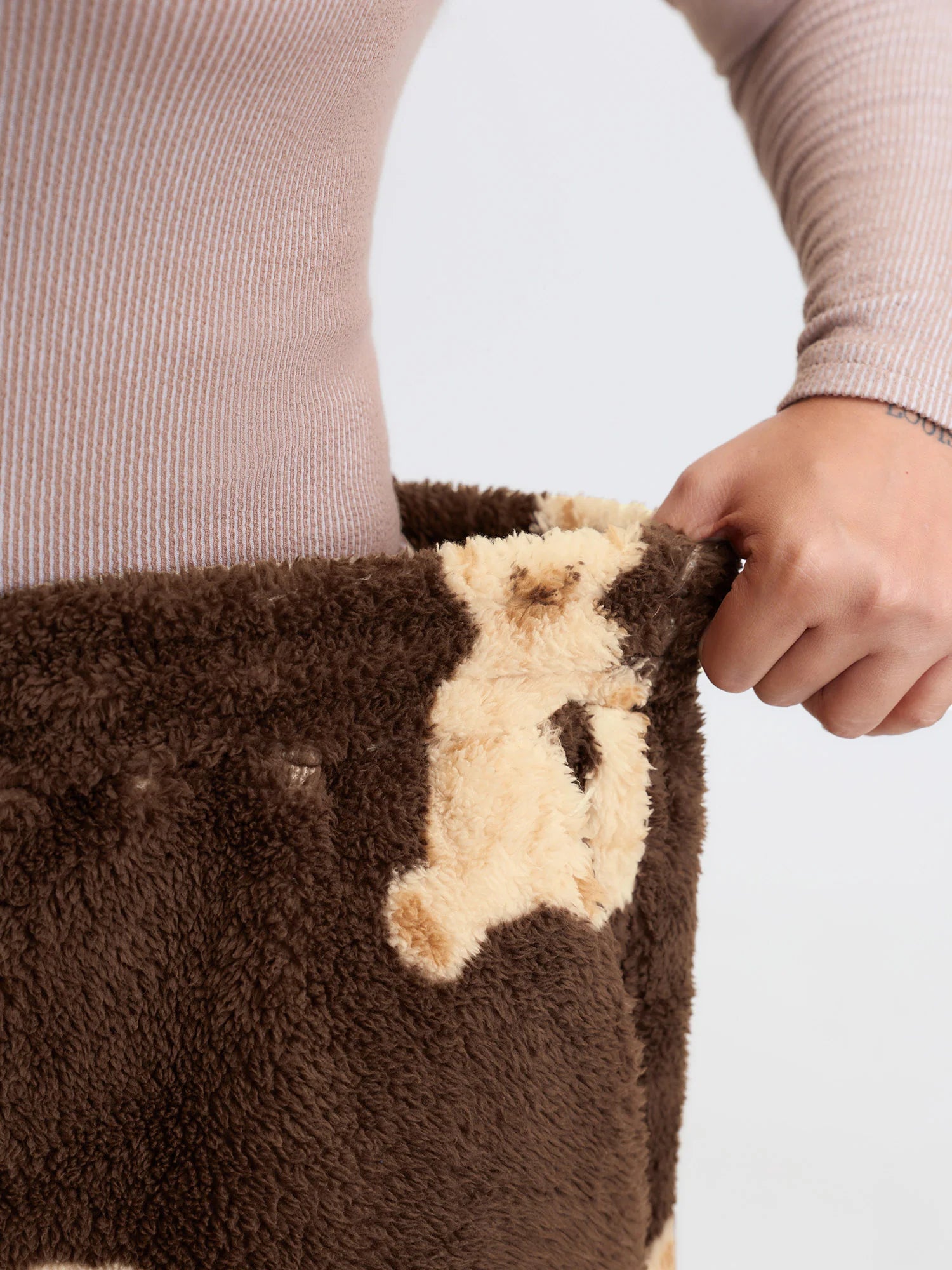 Plush Teddy Pattern Pockets Lounge Bottoms