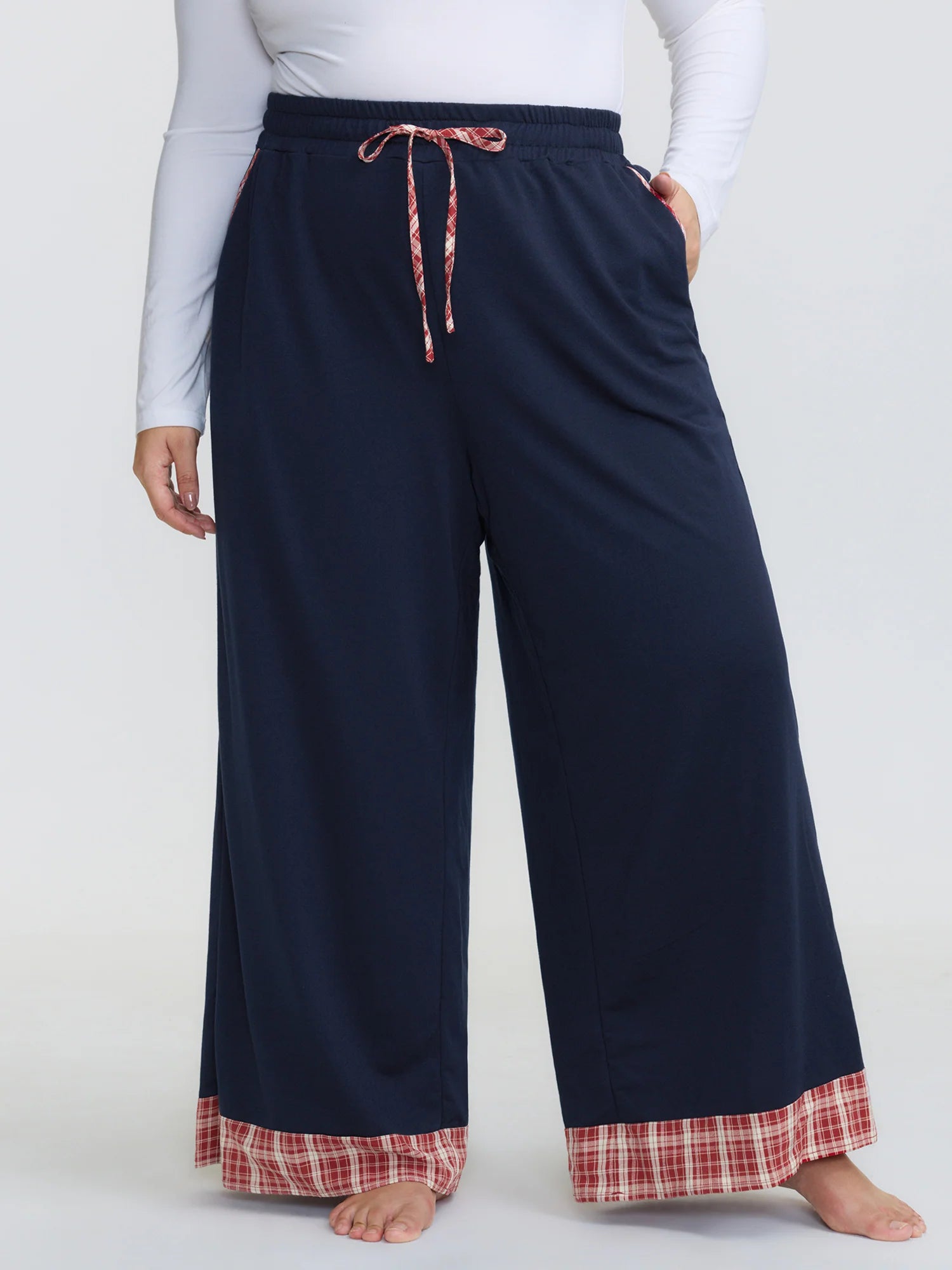 Gingham Edges Stretchy Drawstring Lounge Bottoms