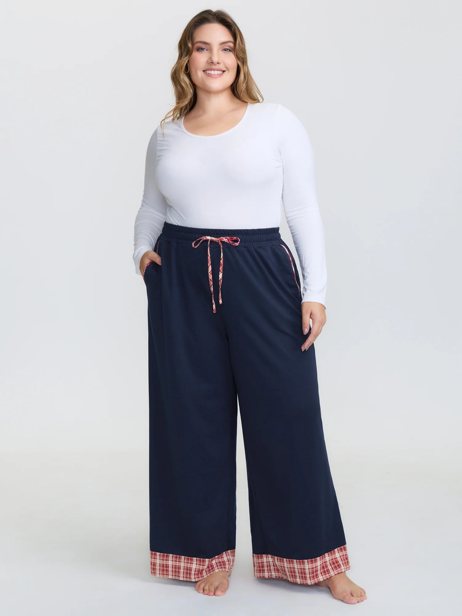 Gingham Edges Stretchy Drawstring Lounge Bottoms