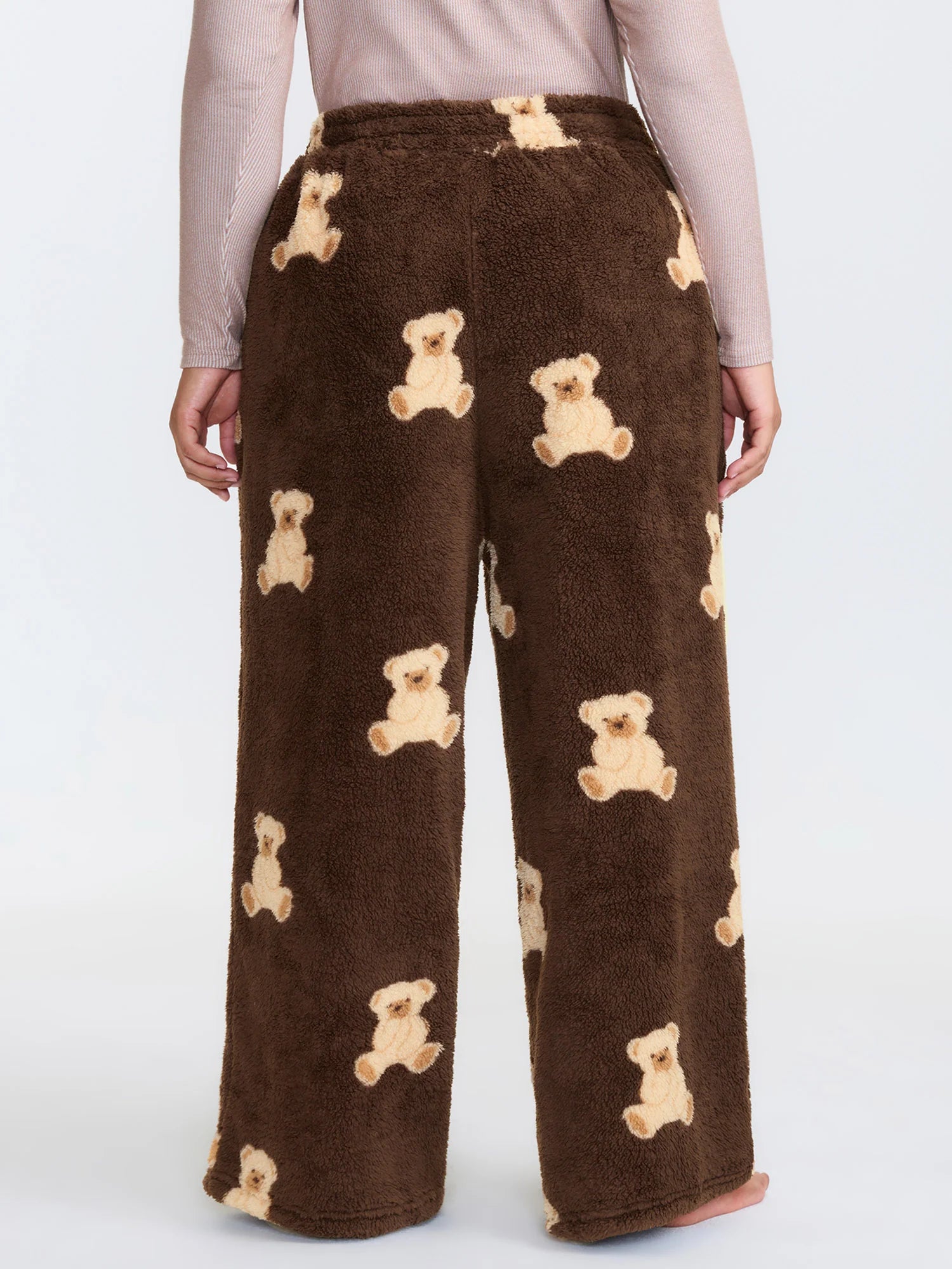 Plush Teddy Pattern Pockets Lounge Bottoms